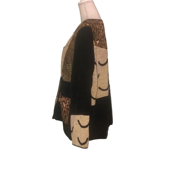 INDIGO MOON Sz 1X Women's Black &Beige Chenille Brocade Patterned Cheetah Jacket - Picture 5 of 7